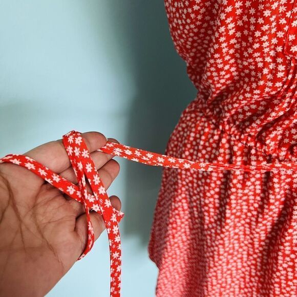 Gap Women XS Red Floral Flower Casual Dress Spring Summer Tie Waist 0672 - Picture 3 of 11